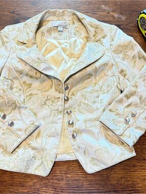 Caslon Cream Floral Brocade Blazer with Pale Green Accents